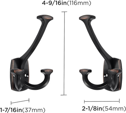 Large Wall Double-Sided Hook 5 Pack Oil Rubbed Bronze Hook Decorative Heavy Duty Solid Large Coat Hooks for Towel Hanging Coats Robe Towel Bags Door Back 2 Prong Hooks