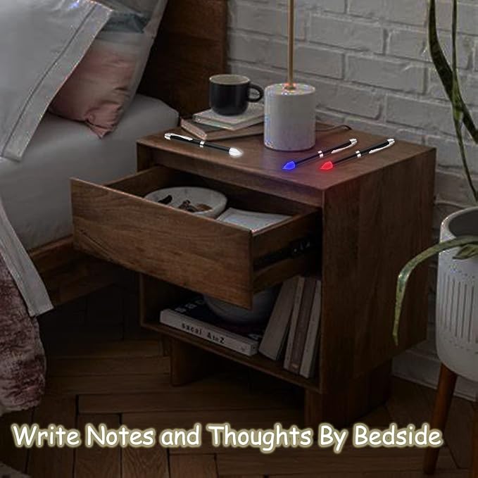 Penyeah Lighted Tip Pen, LED Light Pen for Writing In The Dark, 2-Brightness Adjustable AAA Battery Powered Heavy Pens Fancy Gift Pen Set - White Light/Blue Light