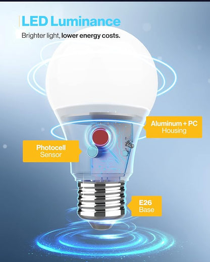 Sunco 6 Pack Dusk to Dawn LED Outdoor Light Bulb A19, Photocell Automatic for Exterior Lighting, 800 LM, 9W (60W Eqv.), 2700K Soft White, Auto On/Off Sensor, IP65 Rated UL.