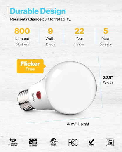Sunco 32 Pack Dusk to Dawn LED Outdoor Light Bulb A19, Photocell Automatic for Exterior Lighting, 800 LM, 9W (60W Eqv.), 6000K Daylight Deluxe, Auto On/Off Sensor, IP65 Rated UL