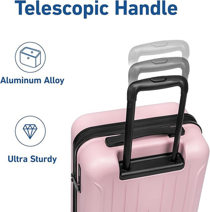 KYME Suitcase Hardshell With Double Spinner Wheels, PC+ABS TSA Lock Travel Luggage (Pink, 20" Carry On)
