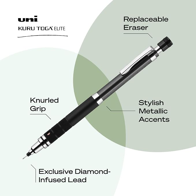 UNI uniball Kuru Toga Elite Mechanical Pencil Starter Kit,0.5mm,HB #2,Gun Metal Barrel,(Pack of 2)