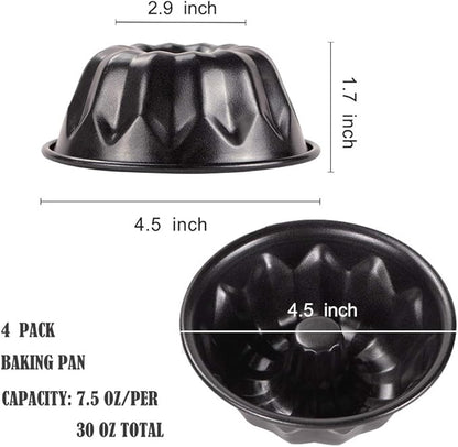 Webake 4 Inch Mini Fluted Tube Pans Nonstick Bakeware Set of 4, Angel Food Cake, Kugelhopf, Brownie