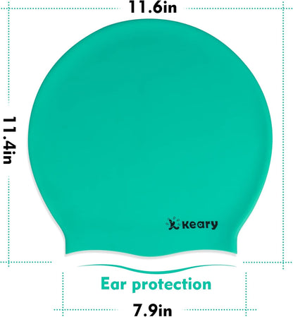Keary Extra Large Swim Cap for Braids and Dreadlocks Extensions Weaves Long Hair, Waterproof Silicone Cover Ear Bath Pool Shower Swimming Cap for Adult Youth to Keep Hair Dry, Easy to Put On and Off