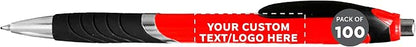DISCOUNT PROMOS Ballpoint Pens With Rubber Grip - 100 pack - Customizable Text, Logo - Black Ink Ball Point Pen with Soft Touch Plastic - Red