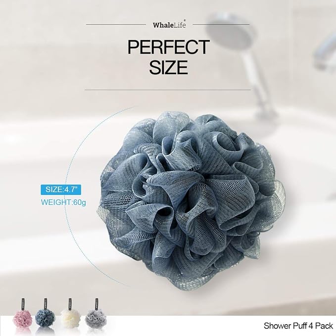 Loofah Sponge Bath Sponge for Women Men 4 Pack (Pink Blue Yellow Gray)