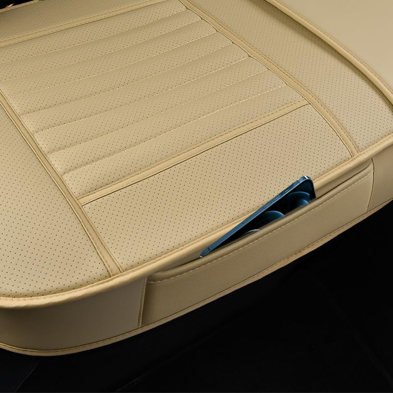 Back Seat Covers, Rear Seat Cushions, Auto Bench Protector with Breathable PU Leather and Non-Slip Bottom Universal for 4 Season (Beige, 61" x 20. 5")