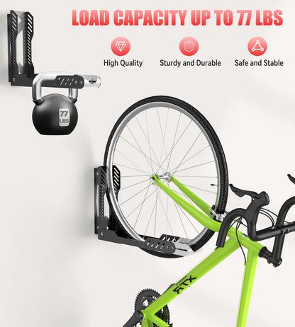 Bike Wall Mount 2 Pack Swivel Bike Rack for Garage, No Heavy Lifting Required Wall Bike Hangers Can Holds up to 77 lbs, Black