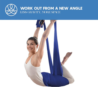 Aerial Silk Yoga Hammock & Swing for Home, Inversion Exercises, Starter Kit for All Levels - Durable with Extension Straps, Carabiners, and Pose Guide