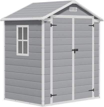 Greesum Outdoor Storage Shed 6X4FT All-Weather Resin Tool Room with Floor for Garden,Backyard,Pool Tool, Light Grey