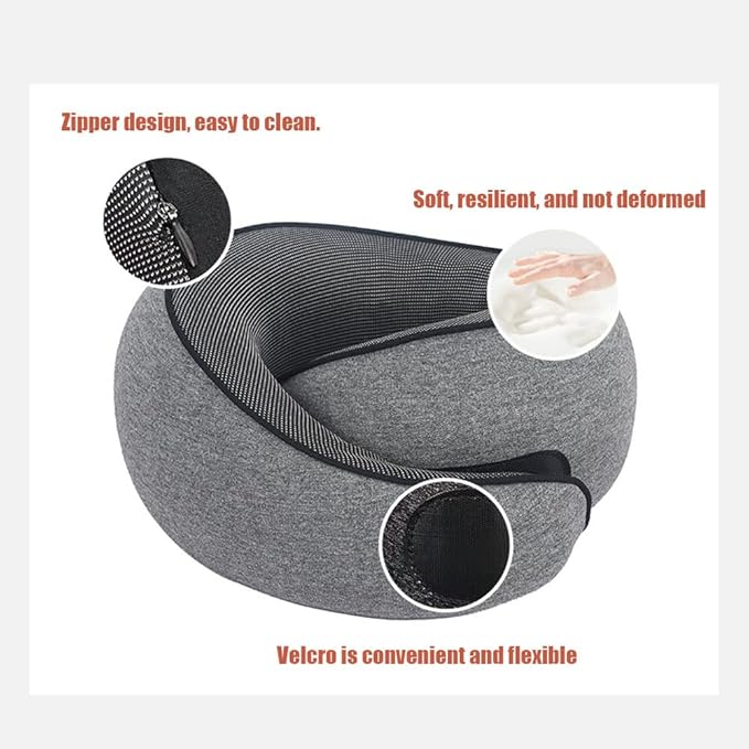Travel Pillow, Travel Neck Pillow, 360 Degree Comfort and Breathability, Airplane Travel Neck Pillow, Stowable U-Shaped Pillow (Grey)