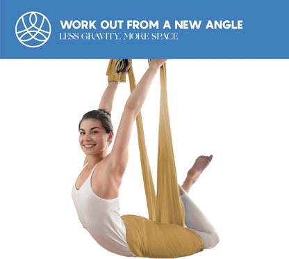 Aerial Silk Yoga Hammock & Swing for Home, Inversion Exercises, Starter Kit for All Levels - Durable with Extension Straps, Carabiners, and Pose Guide