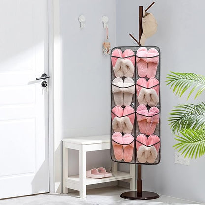 Dual-Sided Hanging Closet Organizer for Socks Underwear Bra Kids Storage Organizer for Baby Clothes Toddler Shoes with 26 Pockets (Grey-Clear Pockets)