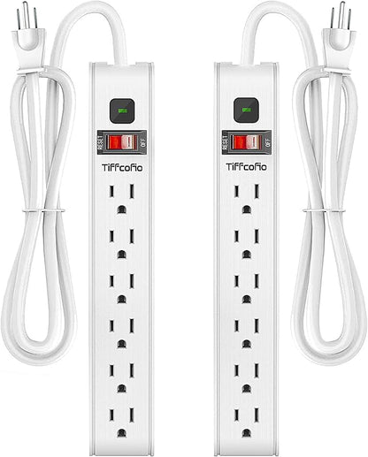 Surge Protector Power Strip, 4 Feet Extension Cord, 600 Joules Surge Protection, Multiple Protection 6 Outlet Strip, ETL Listed, White (2 Packs)