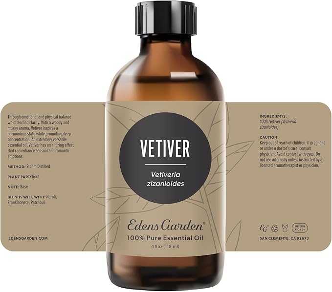 Edens Garden Vetiver Essential Oil- 100% Pure Premium Grade, Undiluted, Natural, Therapeutic, Aromatherapy, The Best for Diffuser, Skin, Humidifiers, Kid Safe 118 ml (4 fl oz)