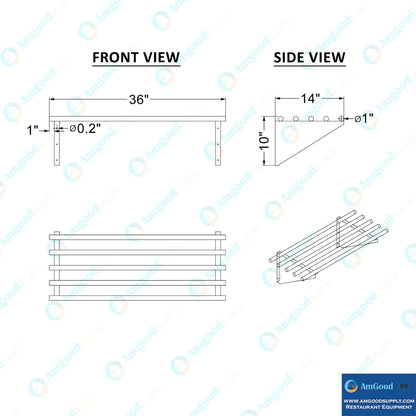 AmGood 14 in. x 36 in. NSF Stainless Steel Tubular Wall Shelf | Heavy-Duty Metal Shelving for Appliances & Equipment | Ideal for Kitchen, Restaurant, Garage, Laundry, Utility Room