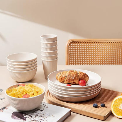 18pcs Wheat Straw Dinnerware Sets HXYPN Unbreakable Reusable Dinnerware Set Kitchen Cups Plates and Bowls Sets Dishwasher Microwave Safe Plates