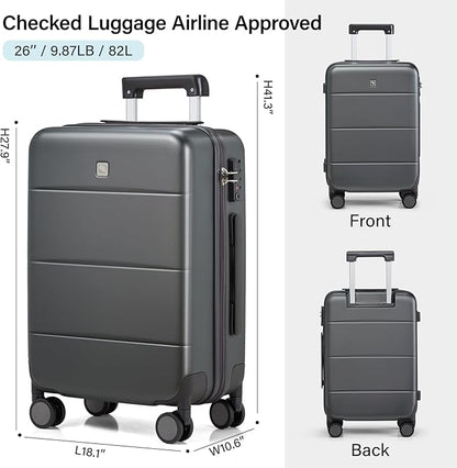 Hanke 26 Inch Luggage Large Suitcase With Spinner Wheels Tsa Luggage Suitcases Hard Case Luggage For Women & Men Rolling Checked Luggage(Graphite Grey)