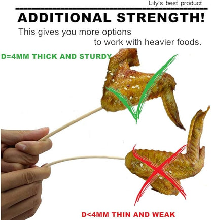 HOPELF 12" Natural Bamboo Skewers for BBQ，Appetiser，Fruit，Cocktail，Kabob，Chocolate Fountain，Grilling，Barbecue，Kitchen，Crafting and Party. Φ=4mm, More Size Choices 6"/8"/10"/14"/16"/30"(100 PCS)