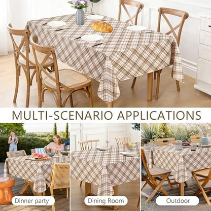 DWCN Checkered Tablecloth, 60 x 120 Inch, Rectangular, Brown and White