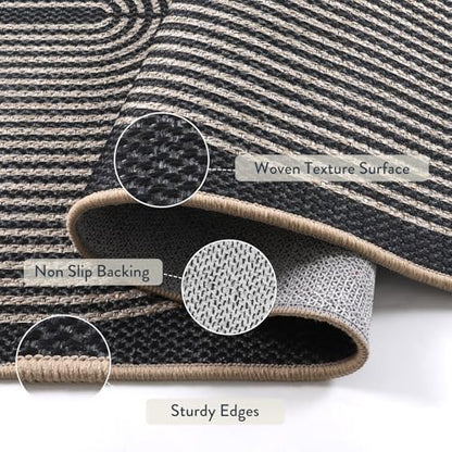 Lahome Rainbow Easy Jute Rugs for Entryway, 32"x48" Black Door Mat Non Slip