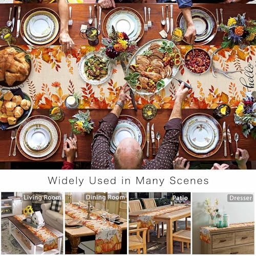 Fall Pumpkin Table Runner Dresser Scarf 18 x 72 Inch Harvest Orange Maple Leaves Table Runners Non-Slip Heat Resistant Kitchen Dining Table Decor for Autumn Thanksgiving Holidays Indoor Outdoor