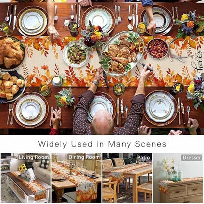 Fall Pumpkin Table Runner Dresser Scarf 18 x 72 Inch Harvest Orange Maple Leaves Table Runners Non-Slip Heat Resistant Kitchen Dining Table Decor for Autumn Thanksgiving Holidays Indoor Outdoor