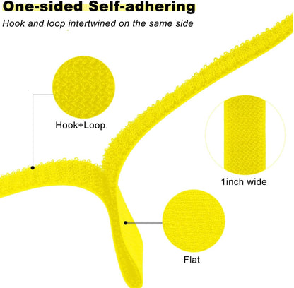1"x16ft Hook and Loop Straps with 25 Metal Buckles, Adjustable Fastening Cable Straps, Cut-to-Length Cinch Strap, Reusable Nylon Securing Cord Ties for Organizer or Storage, 1 inch Wide,Yellow