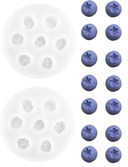 7 Cavity Blueberry Silicone Mold – 2 Pieces Silicone Fruit Mold for Chocolate, Fondant, Candle, Resin & Cake Decor, 3D DIY Berry Candy Baking Tool for Parties & Gifts (Blueberry)
