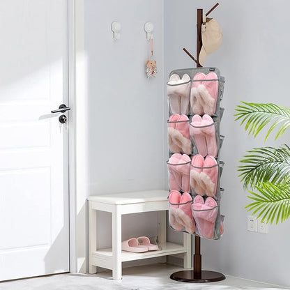 Dual-Sided Hanging Closet Organizer for Socks Underwear Bra Kids Storage Organizer for Baby Clothes Toddler Shoes with 26 Pockets (Grey-Mesh Pockets)