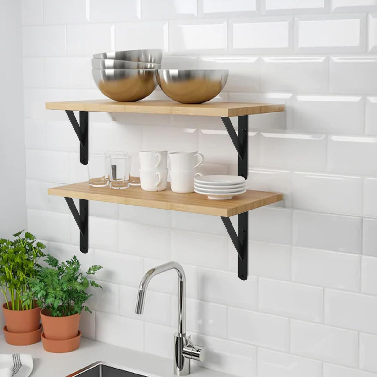 12 Pack L12 x H 8" Black Heavy Duty Shelf Brackets with Screws Metal Shelf Brackets Shelf Support Angle Brackets for Shelves L Brackets Heavy Duty Floating Shelf