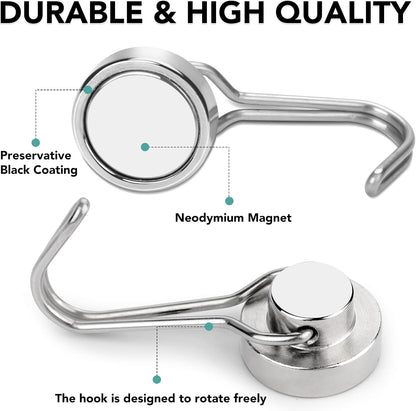 MIKEDE Magnetic Hooks, 40LBS Strong Neodymium Magnetic Hooks Heavy Duty, Swivel Swing Magnets with Hooks for Cruise, Hanging, Magnetic Refrigerator Hooks for Grill, Locker - 28 Pack