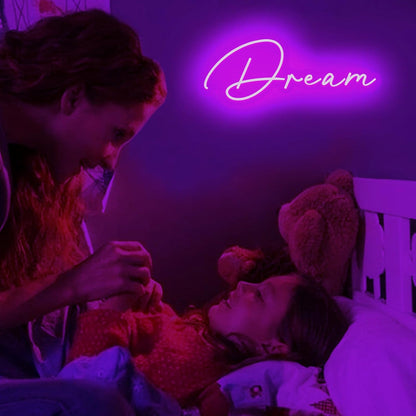 Dreamy Purple Dream LED Neon Light Sign Neon Dream Sign forChildren's Bedroom Living Room Dormitory Night Atmosphere Light Switch Controllable Reusable USB Power Supply (14.96"*7.09")