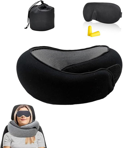 Travel Pillow, Travel Neck Pillow, 360 Degree Comfort and Breathability, Airplane Travel Neck Pillow, Stowable U-Shaped Pillow (Black)