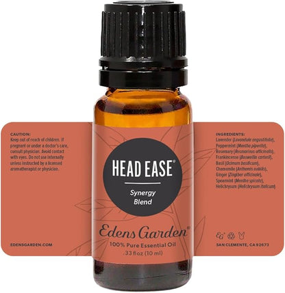 Edens Head Ease Essential Oil Blend- 100% Pure Premium Grade, Undiluted, Natural, Therapeutic, Aromatherapy, The Best for Diffusing, Skin, Face, Humidifiers 10 ml (.33 fl oz)
