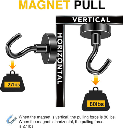 DIYMAG Black Magnetic Hooks, 80 LB Heavy Duty Strong Magnet with Hook, Rare Earth Neodymium Magnets for Hanging, Magnetics Hanger for Curtain, Home, Kitchen, Workplace, 20 Packs