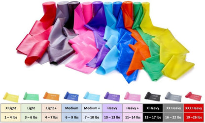 Resistance Band for Working Out - 8,16,24 Yard Resistance Bands Bulk Rolls - 10 Strengths in Light Medium and Heavy Exercise Bands - Latex Free Workout Bands Including iPhone App and e-Book
