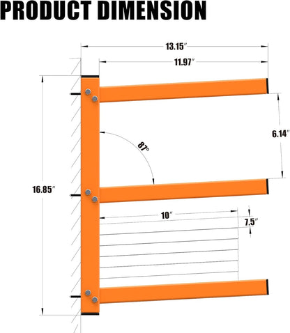UNITEDPOWER Wall Mount Wood Organizer, Lumber Storage Rack, Heavy Duty Metal Shelf with 3-Level for Workshop or Garage, Indoor Or Outdoor Use-2 Hook