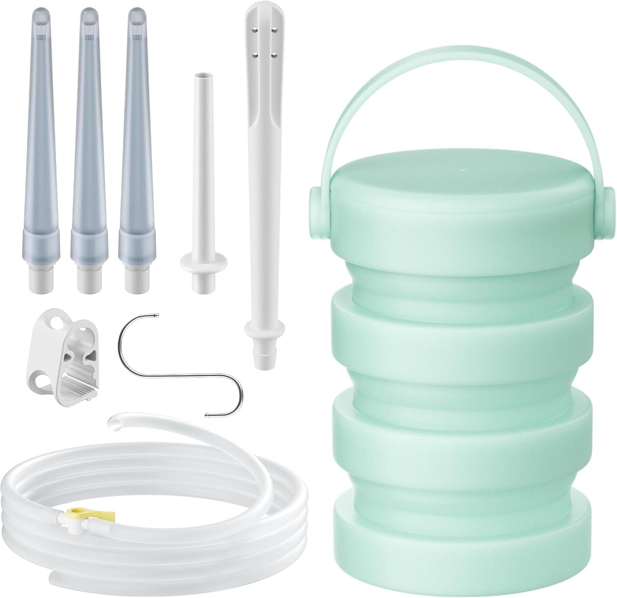 Silicone Collapsible Enema Bucket Kit, 1.2 Quart Enema Buckt, 5.3ft Enama Hose, 5 Enima Tips, Coffee enemas for Colon Cleanse Men and Women