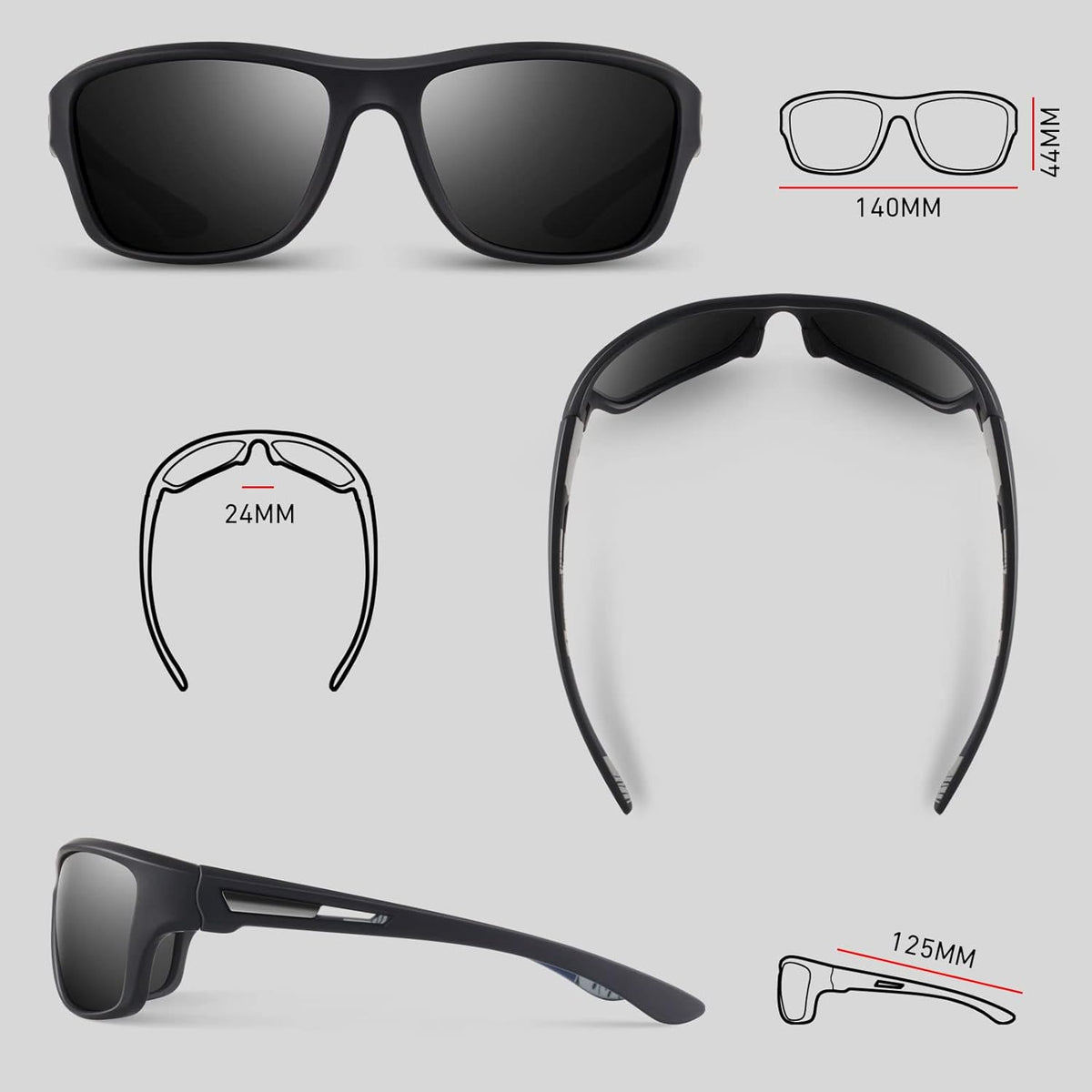 Polarized Sports Sunglasses for Men Women,Fishing Driving Rectangular Goggles UV400 Protection