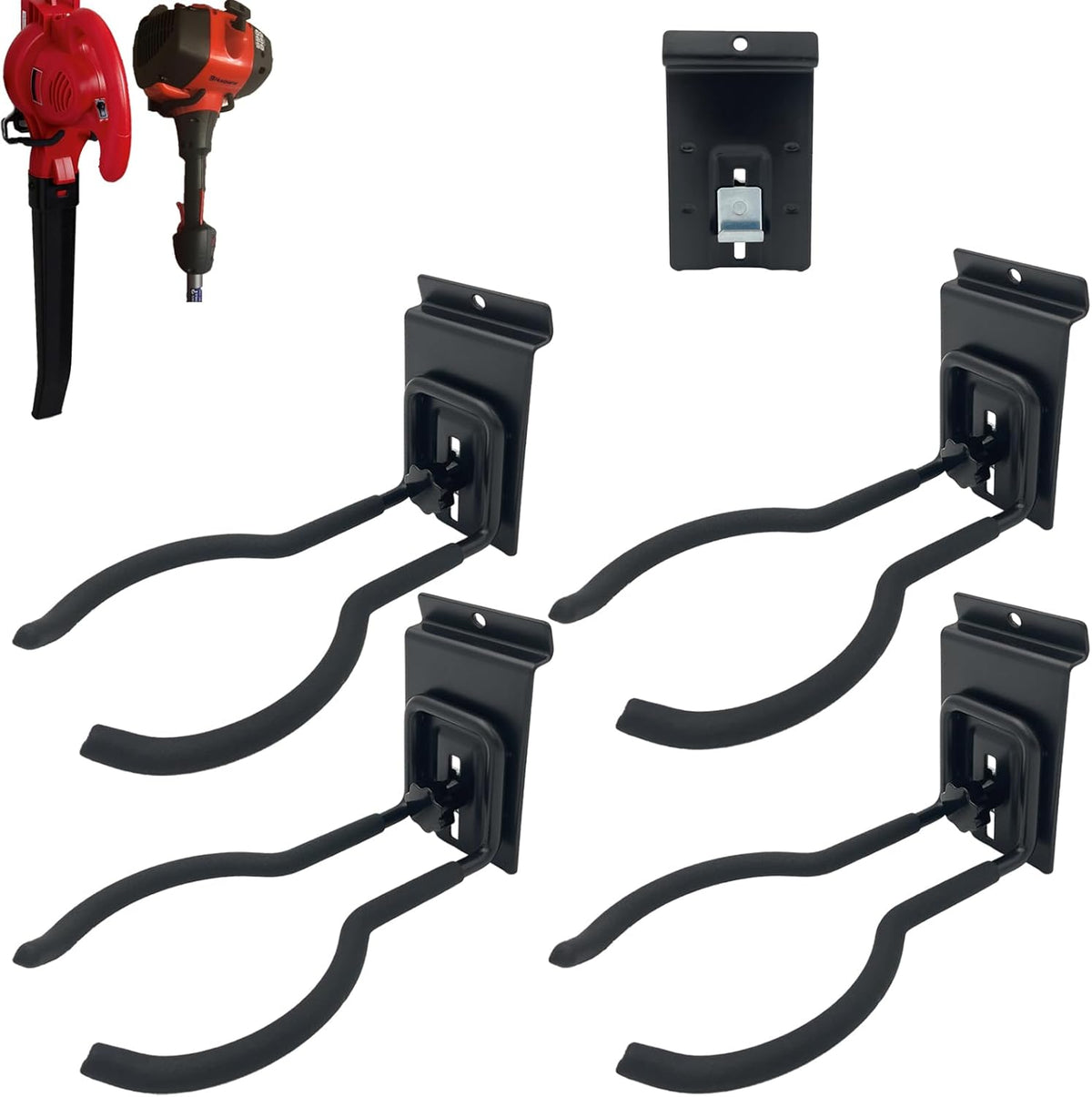 Adjustable Slatwall Hooks, Lockable Slatwall Weedeater Hanger, String Trimmer Hanger, Power Tool Hanger for slatwall Accessories, Utility Hooks for Garage Storage 8"" 4 Pcs, Black