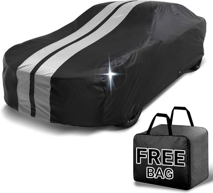 iCarCover Custom Car Cover for Chevy Malibu Wagon (1973-1977) Waterproof All Weather Rain Snow UV Sun Protector Full Exterior Indoor Outdoor Car Cover (Stripe - Black/Gray)