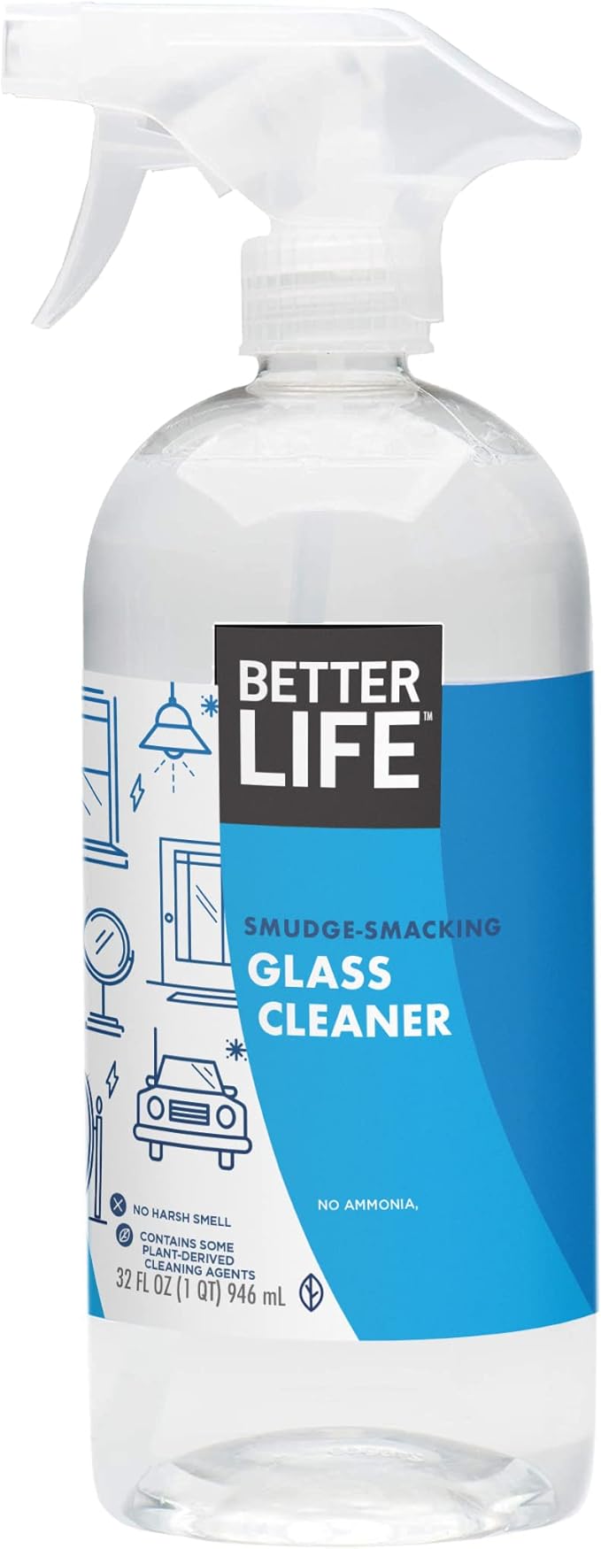 Better Life Glass Cleaner, Streak-free Window Cleaner, Surface Cleaning Spray, Mirror, Screen and Shower Door Cleaner, Removes Fingerprints, Dust, Dirt, Unscented, 32 Oz, Pack of 1