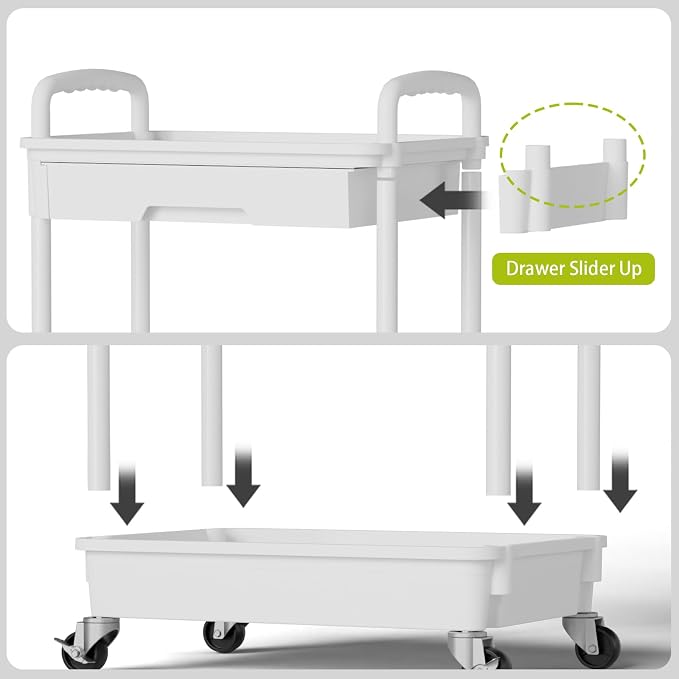 Sorgion 5 Tier Rolling Cart Organizer,Bathroom Cart Organizers with Wheels Laundry Room Organization Mobile Shelving Unit Utility Cart Storage Shelves Multi-Functional for Office, Home(White)