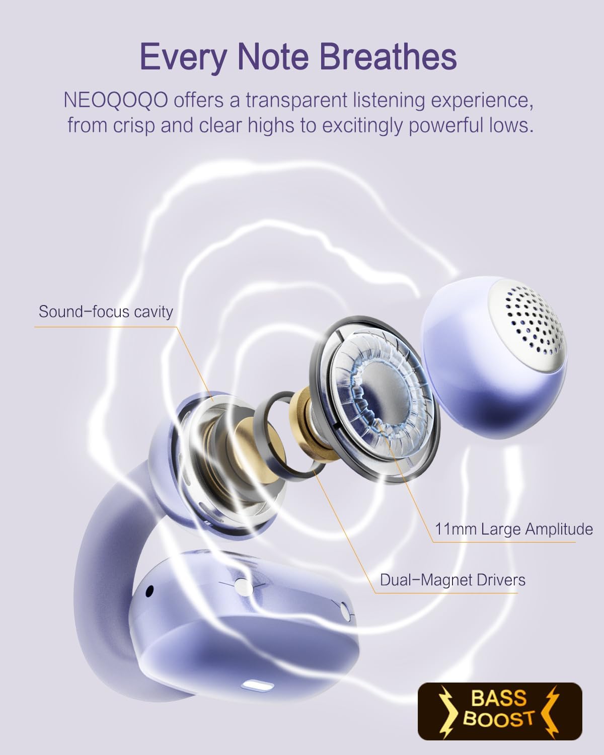 A50 Clip on Earbuds, Bluetooth 6.0 Wireless Open Ear Headphones w/5.3g Weightless Comfort,48H Playtime,3D Soundstage,Clear Call Mics,IPX5,Multipoint Connection,Fit for Workout Rose Glod