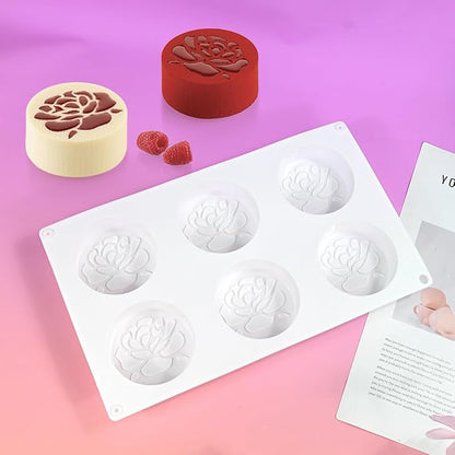 Silicone Baking Mold, 3D Round Shape Flower Pattern Silicone Mold for Making Chocolate, Mousse Cake, Candy, Soap, Ice Cream, Non-Stick Food Grade Silicone Molds (F_ Flower)