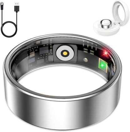 Smart Ring for Women Men, Sleep Tracker Ring, Waterproof Fitness Tracker Health Rings with Heart Rate Monitoring, Blood Oxygen, Stress Distance Calories Steps Tracking, No Subscription Fee(Silver, #7)