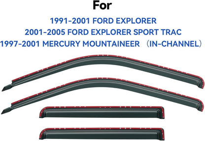 in-Channel Window Visors Rain Guards Shield for 1991-2001 Ford Explorer, Window Vent Wind Deflectors Visors Shades for 2001-2005 Ford Explorer Sport Trac