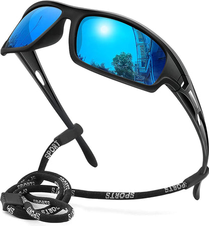 Polarized Sports Sunglasses for Men 100% UV Protection Wrap Around Unbreakable Sun Glasses for Fishing Driving