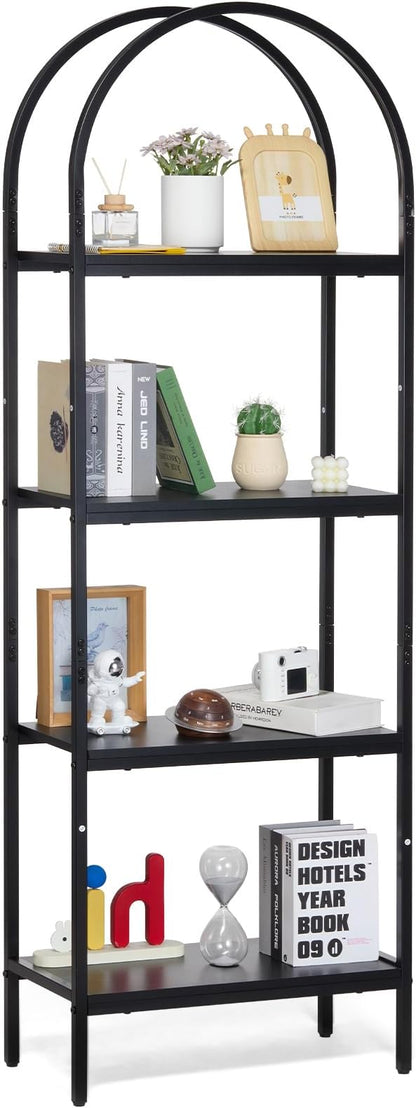 VEVOR Metal Bookshelf, 4-Tier Arched Industrial Bookshelf, Small Rustic Vintage Storage Bookcase with Open Shelves, Freestanding Display Shelving Unit Storage Rack, for Living Room, Bedroom & Office